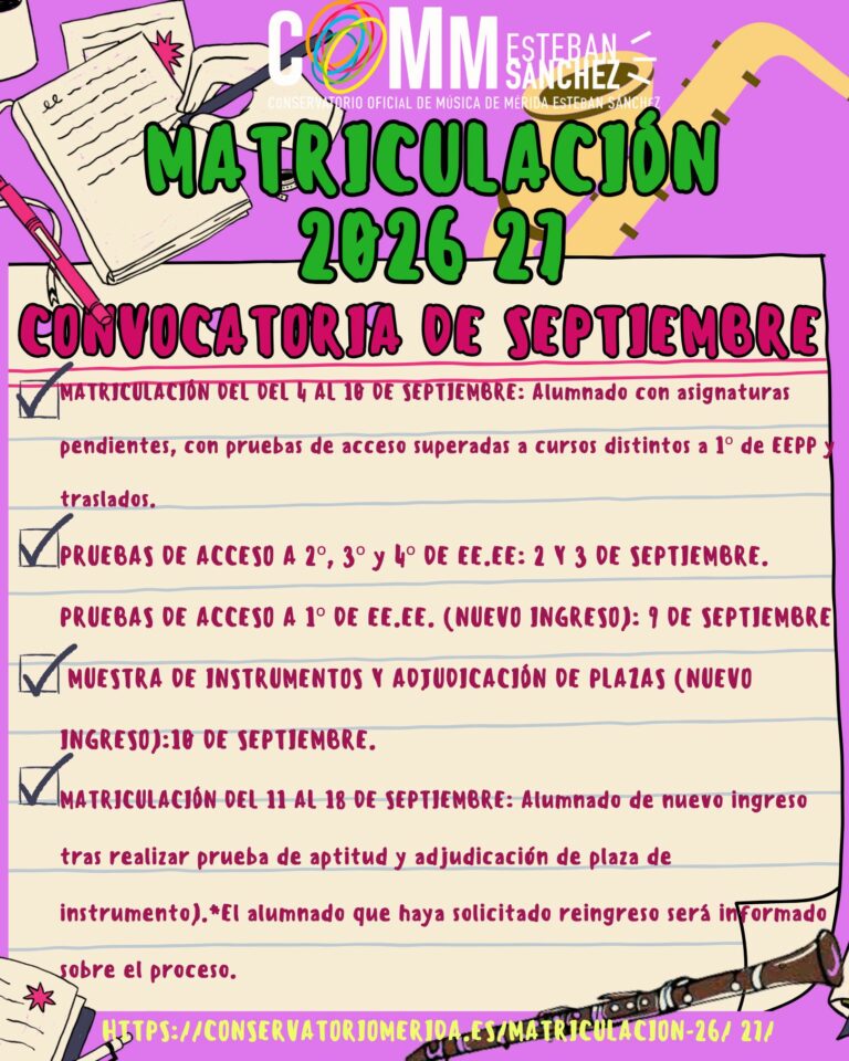 MATRICULACIÓN. CONVOCATORIA DE SEPTIEMBRE