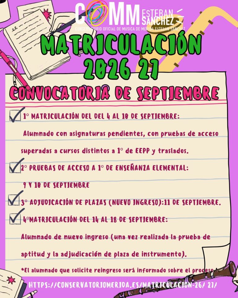 MATRICULACIÓN. CONVOCATORIA DE SEPTIEMBRE