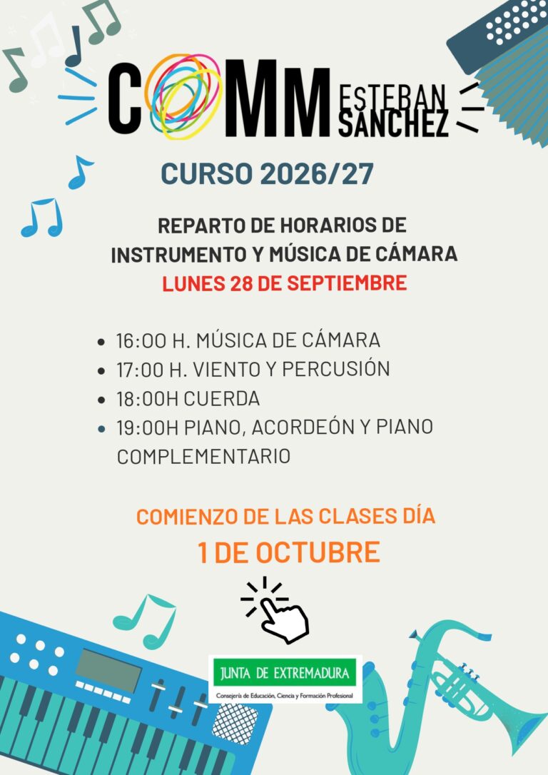 Reparto de horarios de música de cámara, piano complementario y clases individuales